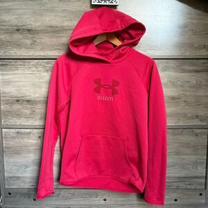 Under Armour Swim Athlete Cold Gear Red Hoodie Sweatshirt Thumb Holes Swimmer Ad